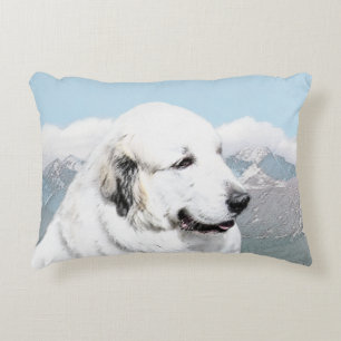 Underbara Pyrenees som målar - original- hundkonst Prydnadskudde