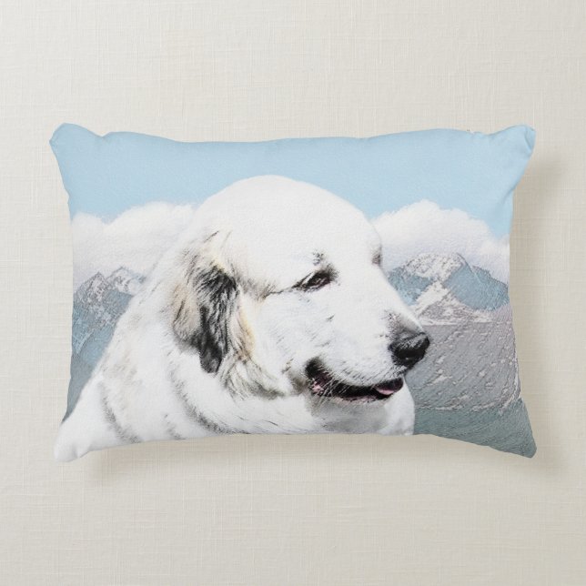 Underbara Pyrenees som målar - original- hundkonst Prydnadskudde (Framsidan)