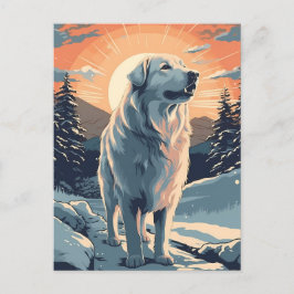 Underbara pyrenner i snöskogen under solnedgången vykort