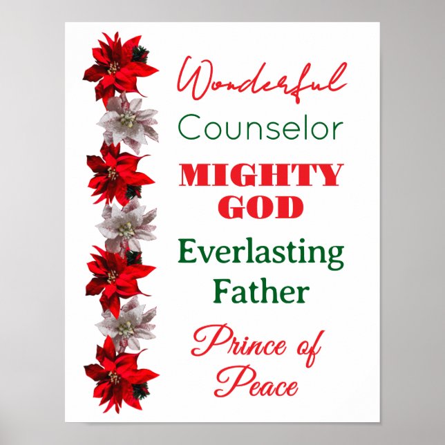 Underbara Rådgivare Namn på Jesus Jul Poster (Framsidan)