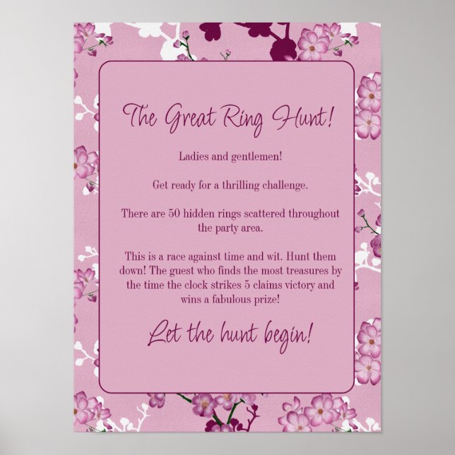Underbara Ring Hunt-spelet - Rosa Cherry-Blommar Poster (Framsidan)