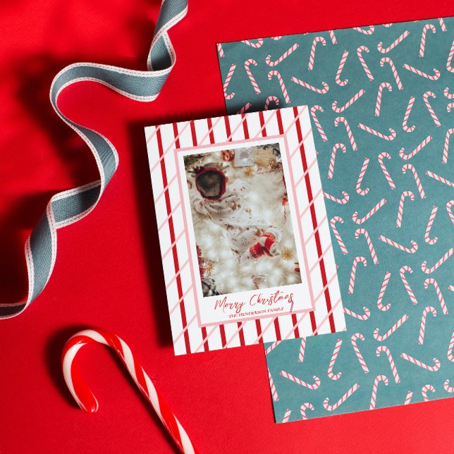 Underbara röda och rosa ränder | Julfamiljefoto Julkort (Skapare uppladdad)
