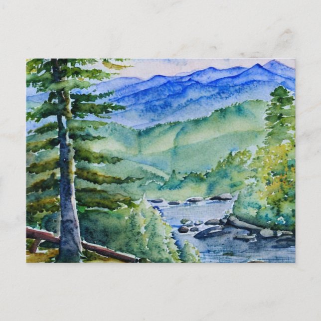 Underbara rökiga berg nationalpark Watercolor P Vykort (Framsida)