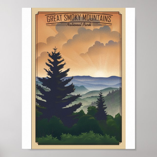 Underbara Rökiga bergsnationalparken Litho Artwork Poster (Framsidan)