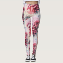 Underbara Rosa Ros Chrysanthemum Blommor Leggings