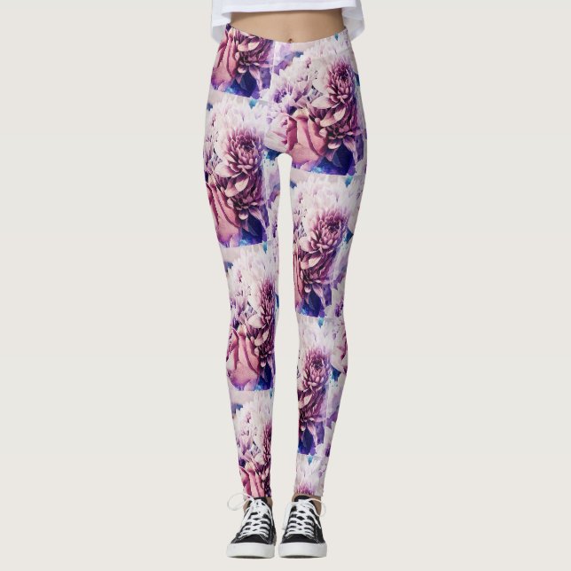 Underbara rosa ros krysantemum blommor Leggings (Framsida)