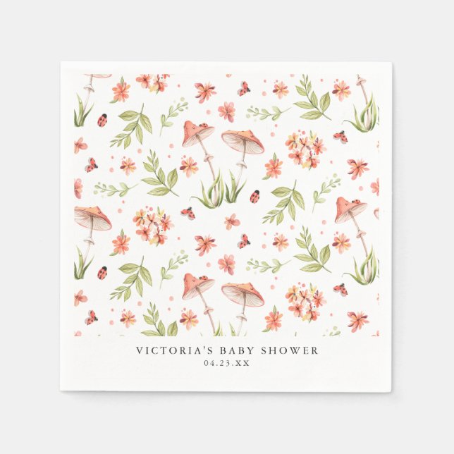 Underbara små nyckelpigor | Vårblommig baby shower Pappersservett (Framsidan)