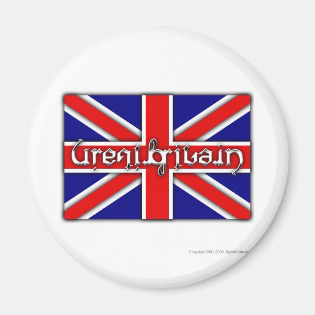 "Underbara Storbritannien"-ambigram på en brittisk Magnet (Framsidan)