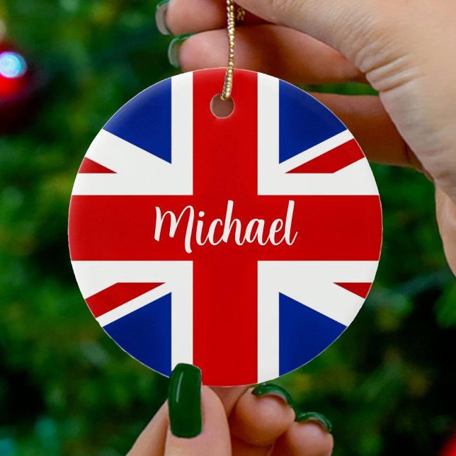 Underbara Storbritannien, Förenade kungariket, Fla Julgransprydnad Keramik (Great Britain British UK United Kingdom Flag Name Ceramic Ornament)