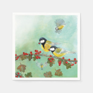 Underbara Tit Birds & Hawthorn Red Berries Pappersservett