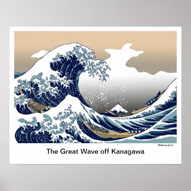 "Underbara vågen av Kanagawa" av Hokusai Poster (Framsidan)