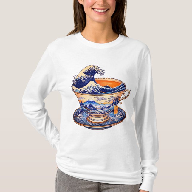 Underbara Wave Tea Kopp T Shirt (Framsida)