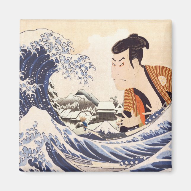 Underbara Wave Ukiyoe Collages Magnet (Framsidan)