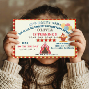 UNDERBARARE 5:E Födelsedagsfesten Circus-TEMA Inbjudningar