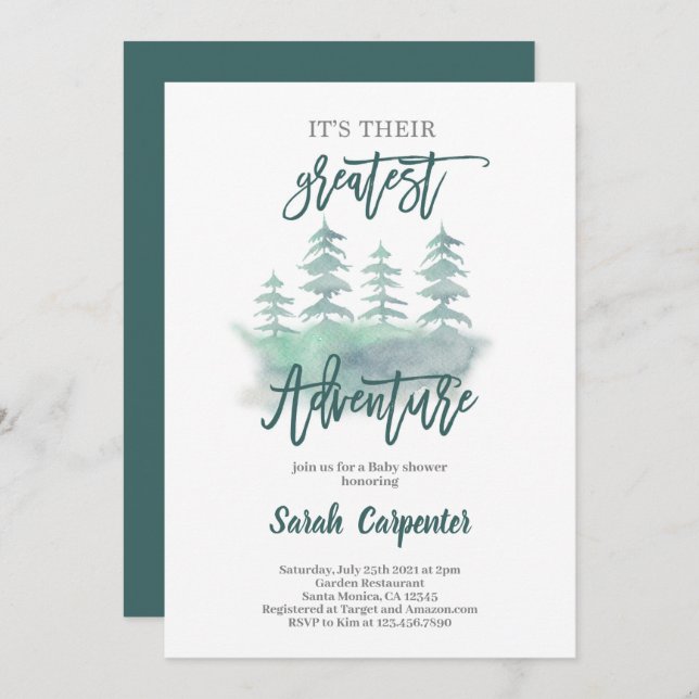 Underbarare Äventyr Baby Shower Inbjudningar (Fram/baksida)
