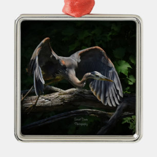 Underbarare Blue Heron i flyg Julgransprydnad Metall
