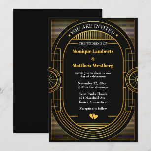 Underbarare Gatsby Bröllop Art Deco Black & Guld V Inbjudningar