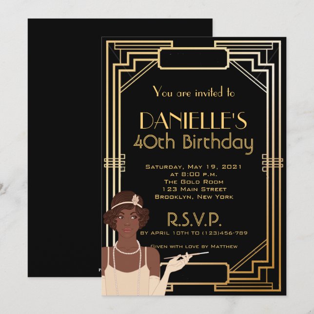 Underbarare Gatsby Inspired Art Deco Birthday-inbj Inbjudningar (Fram/baksida)