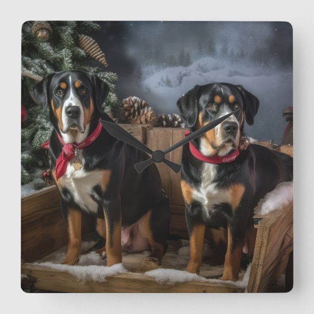 Underbarare julljulen i schweiziskt bergsområde Sn Fyrkantig Klocka (Framsida)