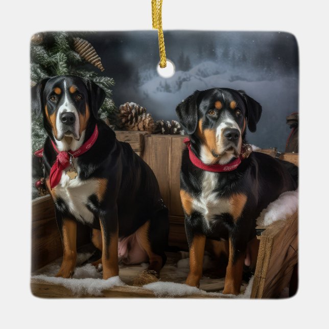 Underbarare julljulen i schweiziskt bergsområde Sn Julgransprydnad Keramik (Framsida)