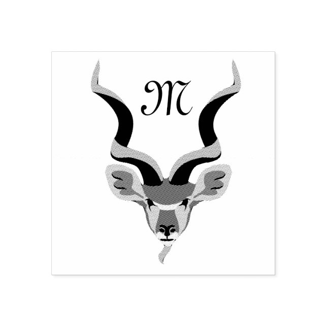 Underbarare Kudu Head Illustrated Monogram Stämpel (Tryck)