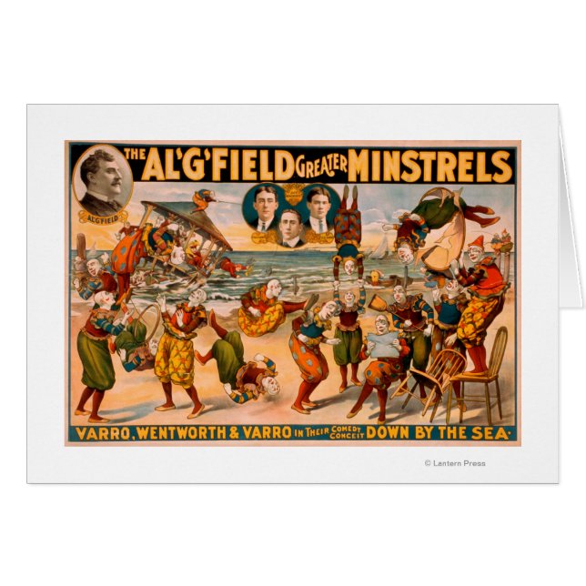 Underbarare Minstrels - Clowns-bunten vid stranden Hälsningskort (Framsidan Horizontal)