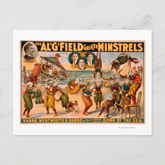 Underbarare Minstrels - Clowns-bunten vid stranden Vykort (Framsida)
