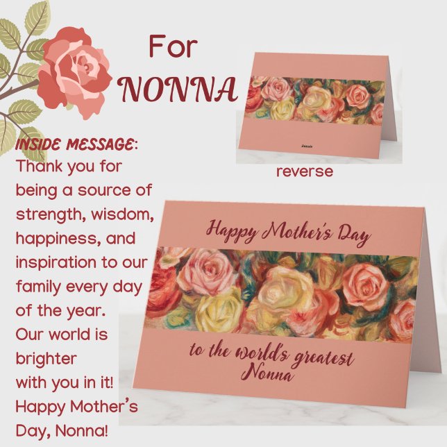 "Underbarare Nonna" Mors dag italienska farmor Kort (A beautiful floral roses Mother's Day card for your special Italian Nonna grandmother! Customizable.)