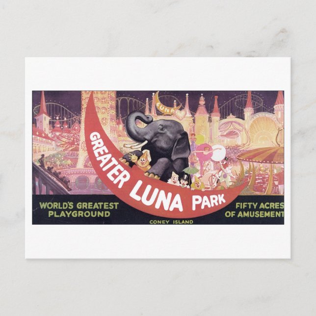 Underbarare ön Luna Park Coney Vykort (Framsida)