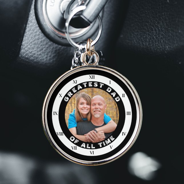 Underbarare Pappa av All Time GOAT Clock Family Ph Rund Silverfärgad Nyckelring (greatest dad of all time roman numeral clock round silver keychain)