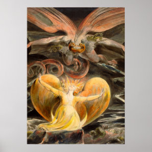 Underbarare Röda draken och kvinnan med Sol Poster