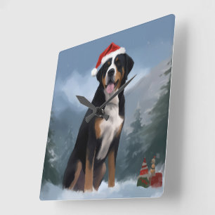 Underbarare schweiziska berget Hund vid jul i Snö Fyrkantig Klocka