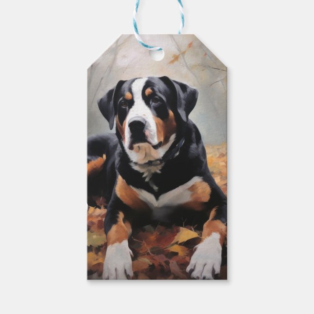 Underbarare schweiziska berget i Höst löv Fall Presentetikett (Framsidan)