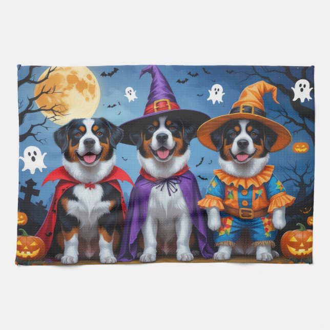Underbarare Swiss Mountain Hund Pumpkin Halloween  Kökshandduk (Horisontell)