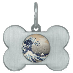 Underbarare vågning av kanagawa 8-bitars Pixelbil Namnbricka Husdjur