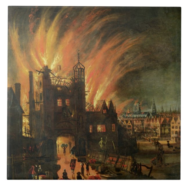 Underbaren avfyrar av London (September 1666) med Kakelplatta (Framsidan)