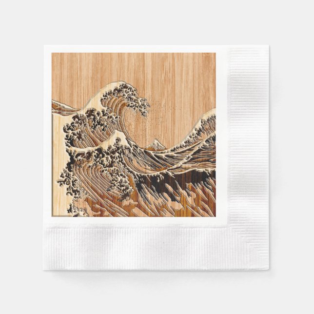 Underbaren Hokusai Wave Bamboo Wood Grain Stil Pappersservett (Framsidan)