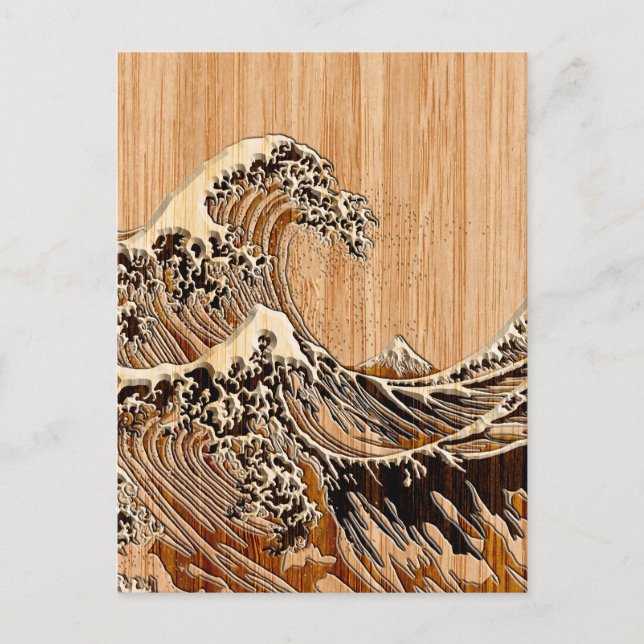 Underbaren Hokusai Wave Bamboo Wood Grain Stil Vykort (Framsida)