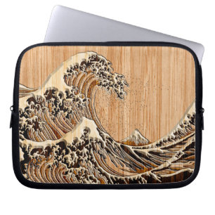 Underbaren Hokusai Wave Bamboo Wood Inlay Stil Laptop Sleeve