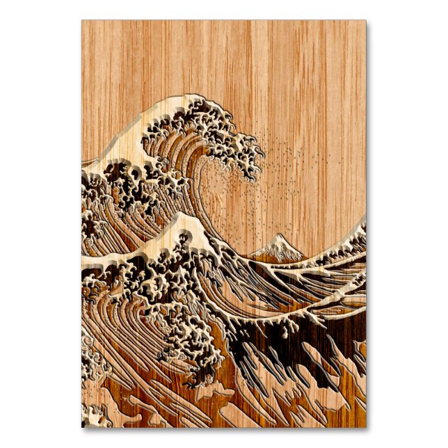 Underbaren Hokusai Wave Bamboo Wood Stil Bordsnummer (Framsidan)