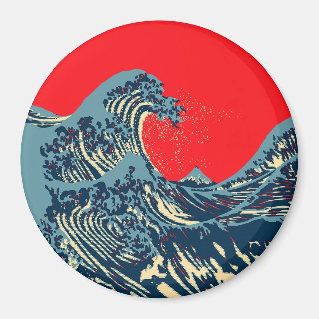 Underbaren Hokusai Wave in Hope Art Stil Magnet (Framsidan)