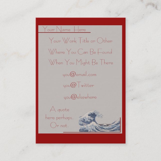 Underbaren vinkar av den Kanagawa Chubbie Visitkort (Framsida)