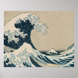 Underbaren vinkar av Kanagawa, beskådar av Mount Poster