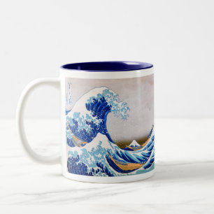 Underbaren vinkar av Kanagawa, Hokusai Två-Tonad Mugg