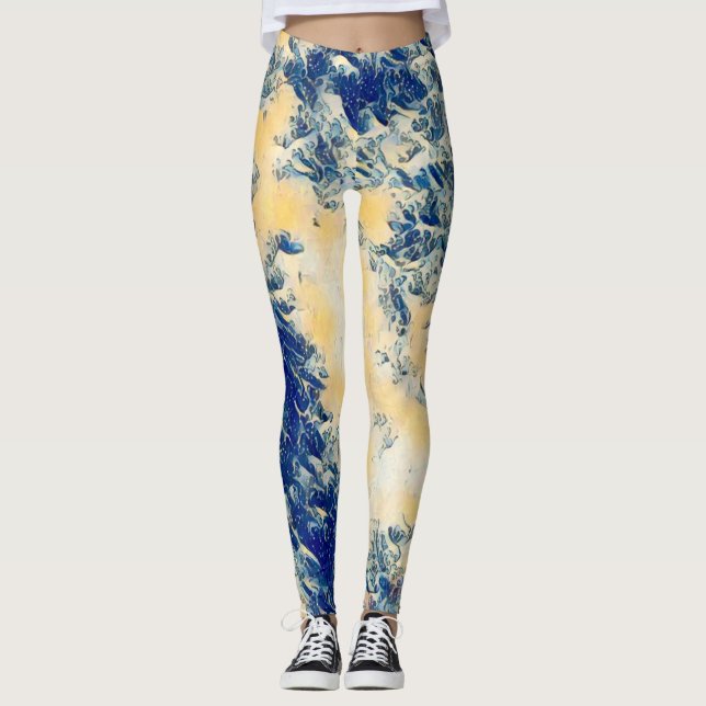 Underbaren vinkar av Kanagawa stildamasker Leggings (Framsida)