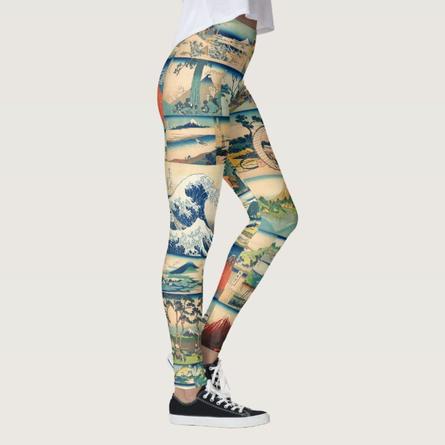 Underbaren vinkar Hokusai Mount Fuji japanska Leggings (Höger)