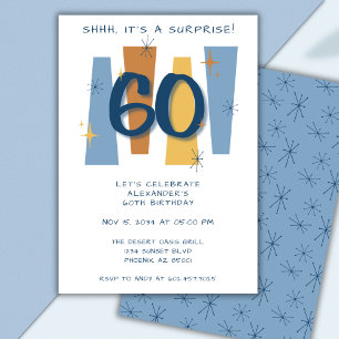 Underbart 60-årsjubileum Retro Blue Inbjudningar