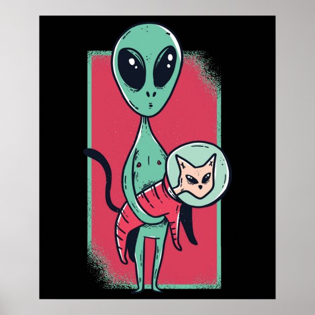 Underbart Alien Cat Lover UFO Kitten Spaceshift Fl Poster (Framsidan)