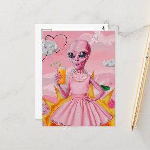 Underbart Alien Dam vid Rosa med Orange Juice Vykort