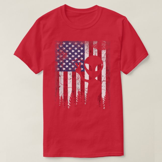 Underbart Alien UFO American Flagga 4 juli manar w T Shirt (Design framsida)